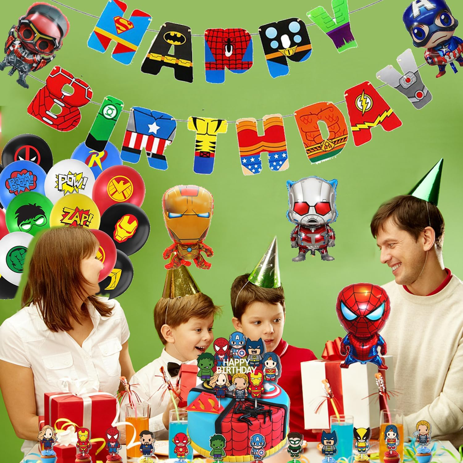 38Pcs Superhero Party Decoration Kit Superhero Balloons Avengers Party Balloons Decorations Happy Birthday Party for Boys Birthday Party Decoration image number 1