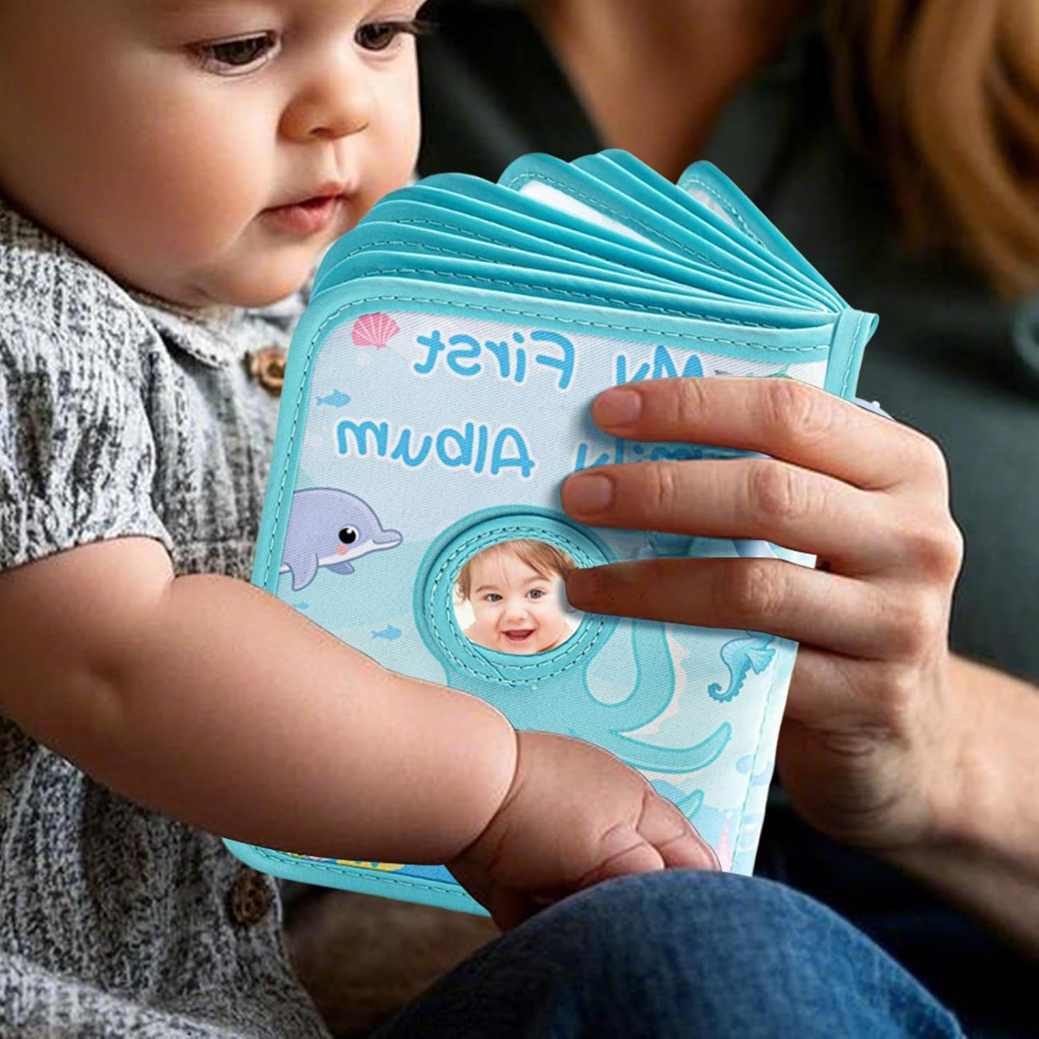 Baby Photo Book - First Fabric Family Photo Book | Baby Photo Book | Baby Picture Book | Octopus Theme Contains 4X6 Inch Photos Soft Fabric Album image number 5