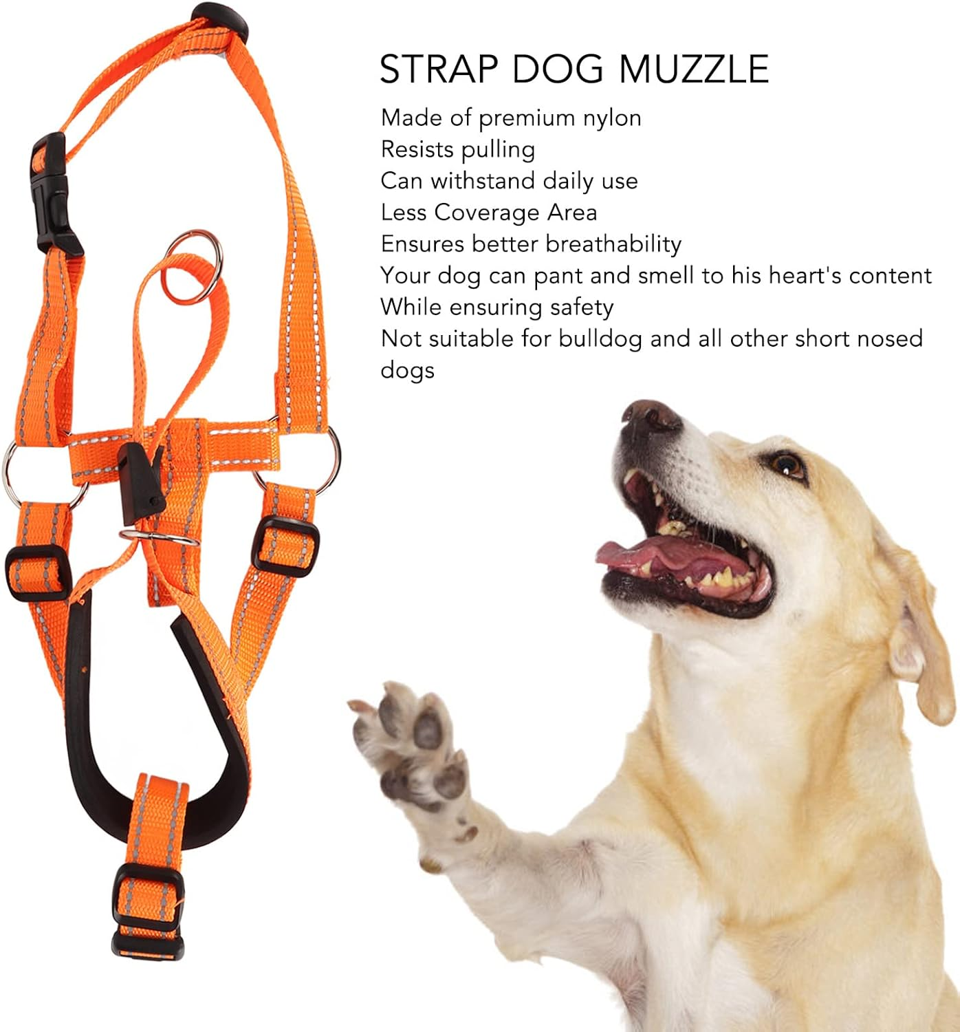 Dog Head Halter Muzzle, Padded Nose Bridge Breathable Orange Headcollar Dog Muzzle Adjustable Front Control Design for Walking (M) image number 5