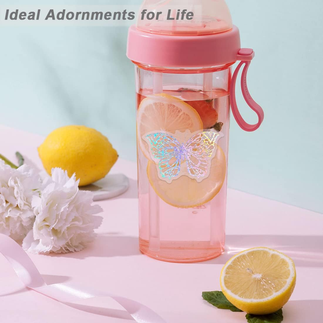 200 Pcs Holographic Glitter Butterfly Stickers + 1 Craft Tweezer Waterproof Flower Shiny Adhesive Transparent Decorative Decals for Scrapbooking Journal Planner Water Bottle Laptop Phone