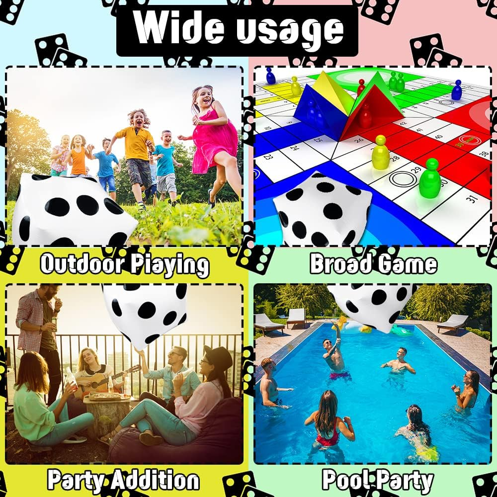 2 Pcs 20 Inch Jumbo Inflatable Dice,Giant Inflatable Dice,Large Inflatable Dice Toy for Indoor Outdoor Broad Game,Pool Party,Ludo,White and Black