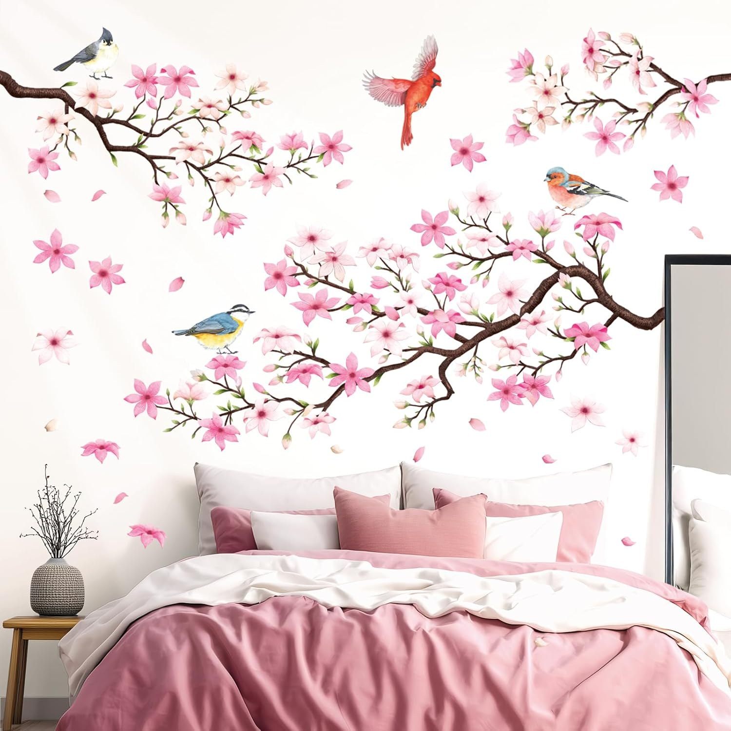 DECOWALL SG2-2305 Pink Cherry Blossom Branch Wall Stickers Flower Birds Wall Decals Bedroom Living Room TV DIY Wall Home D&eacute;cor image number 5