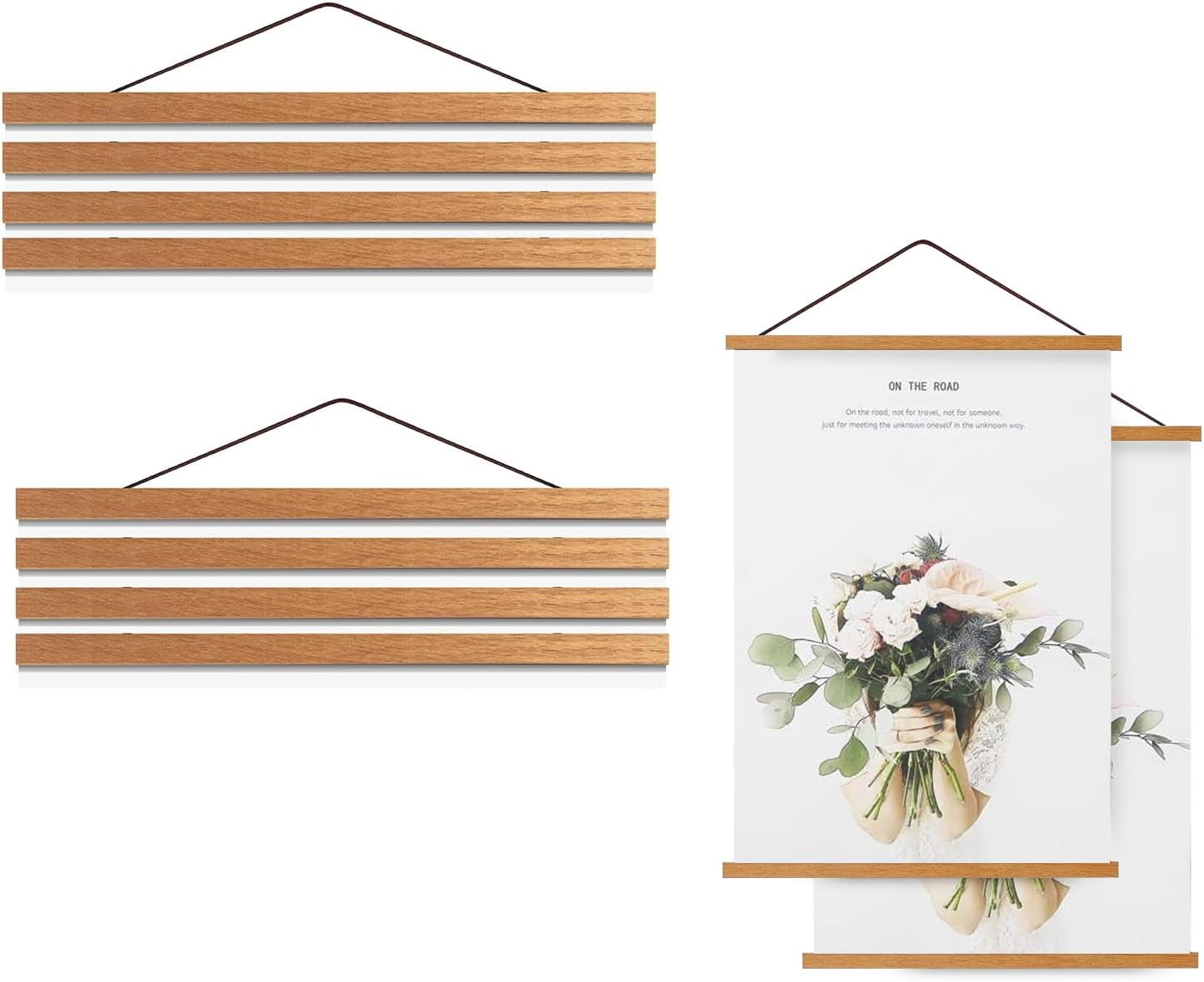 Proxima Direct 8 PCS Magnetic Wood Poster Frame 40 Cm/16 Inch Poster Hanger Rod Simple Teak Wood Photo Hanging Kit with Rope for Photos Canvas Prints Artwork Home Dorm Interior Decor image number 4