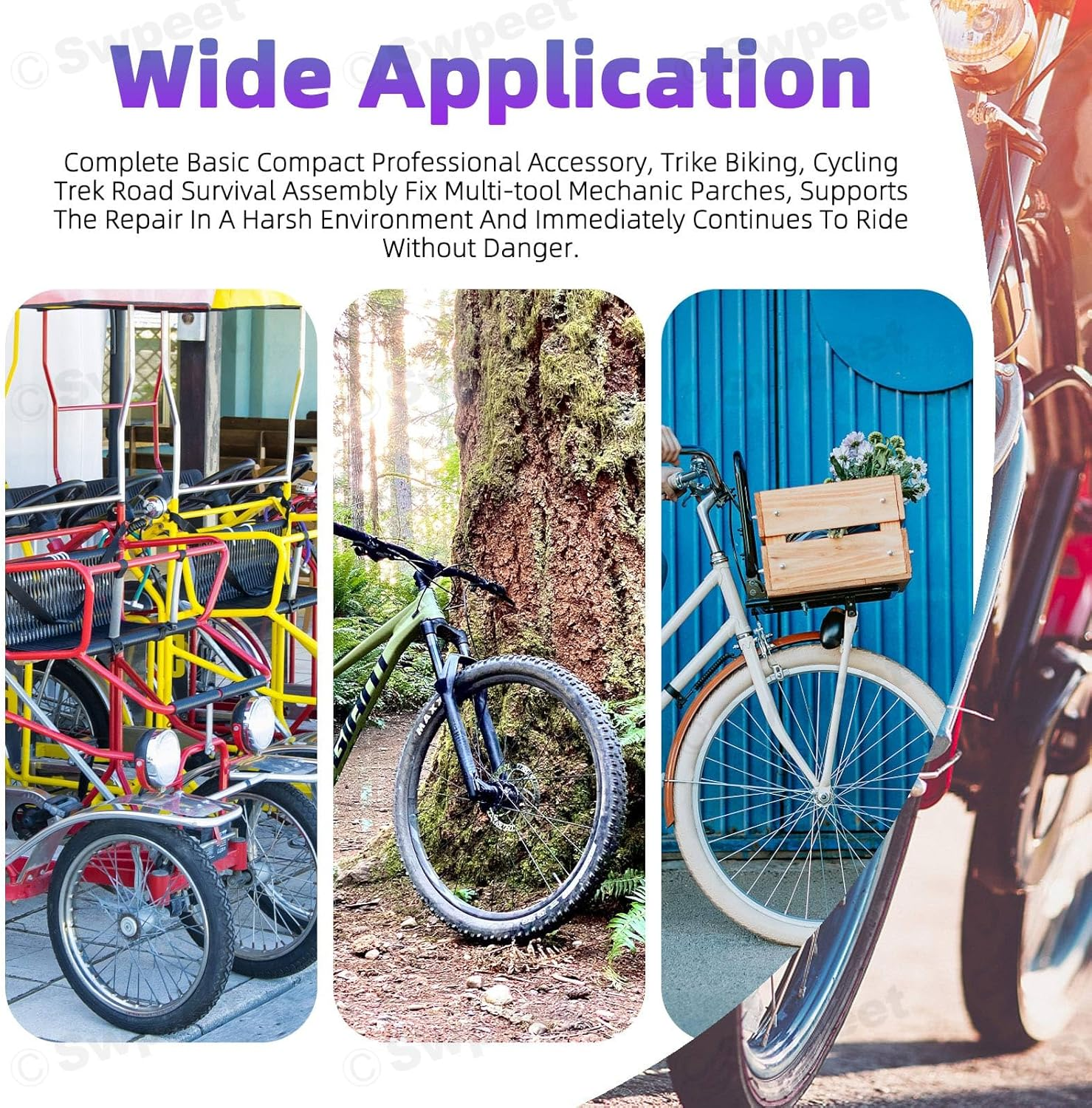 Swpeet 6Pcs Steel Bicycle Repair Tool Kit, Portable Emergency Accessories, Includes Bike Crank Extractor, Bottom Bracket Remover, 16Mm Spanner Wrench, Allen Wrench, Square Nut, Portable Bag image number 2