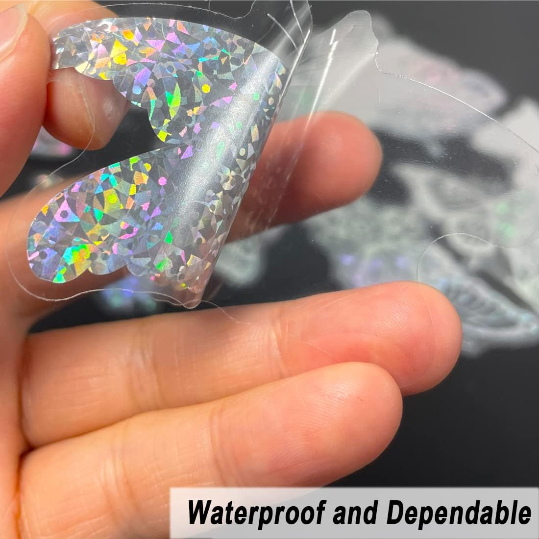 200 Pcs Holographic Glitter Butterfly Stickers + 1 Craft Tweezer Waterproof Flower Shiny Adhesive Transparent Decorative Decals for Scrapbooking Journal Planner Water Bottle Laptop Phone image number 6