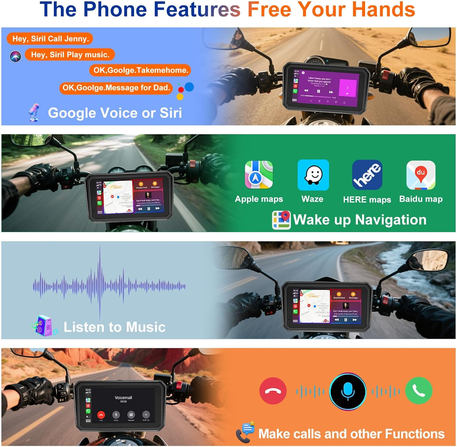 LBW 6" Pro Portable Motorcycle Dash Cam,Quick-Release Magnetic Bracket,Wireless Motorcycle Carplay & Android Auto, Motorcybike TPMS GPS Navigation, MT600 IP67 Waterproof Touchscreen, 128G SD Card image number 4