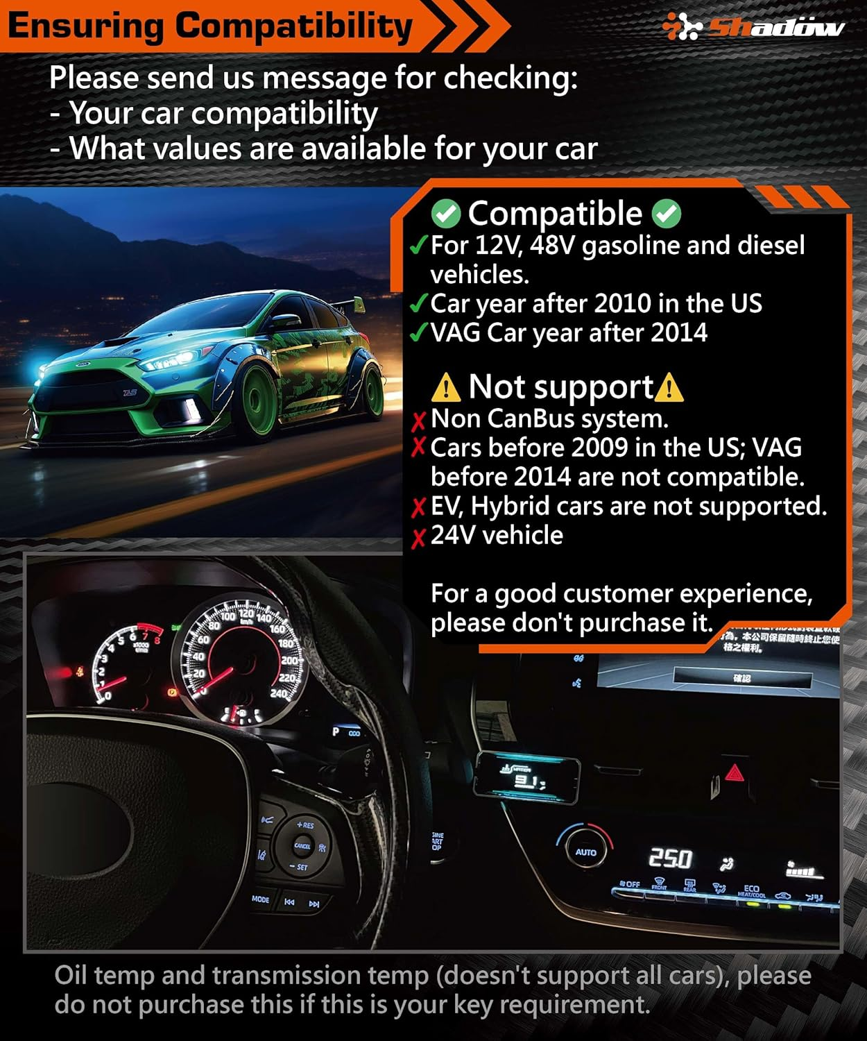 Shadow OBD2 Digital Gauge Display D-Meter 2 - Compact & Futuristic, Vibrant RGB & ARGB Ambient Rainbow Backlight, Multi-Functional Meter for 12V & 48V Newer Cars image number 3