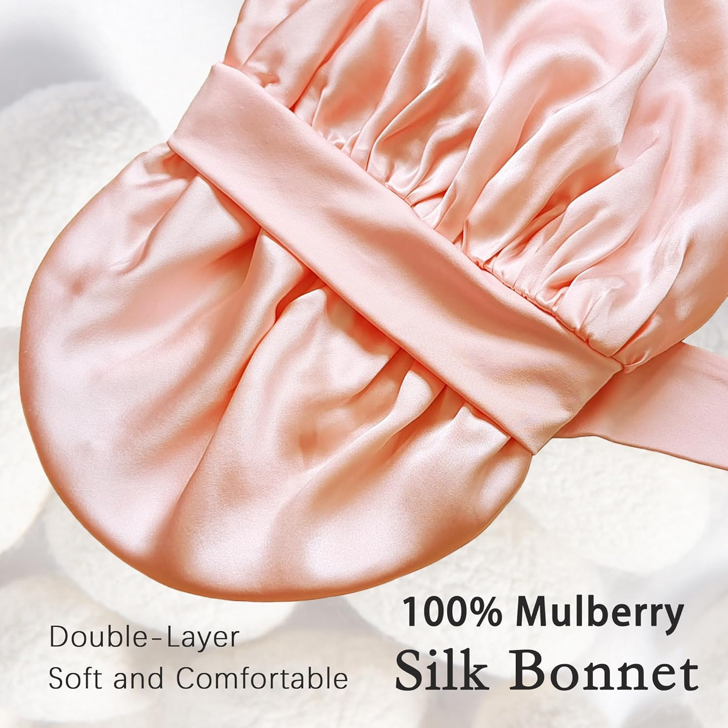 100% Mulberry Silk Bonnet for Sleeping Women, Real Silk Bonnet with Tie Band, Large Sleep Bonnets for Women, Double-Layer Sleep Cap for Braids Curly Hair image number 3