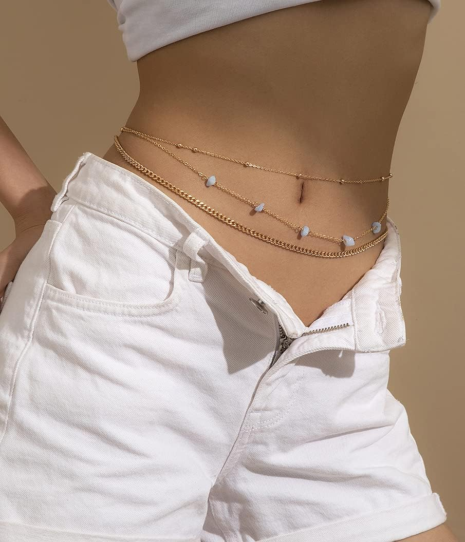 Gold Waist Chain Belly Jewelry for Women Girls - Boho Body Chain Stomach Jewelry - Beach Summer Bikini Waist Beads image number 5