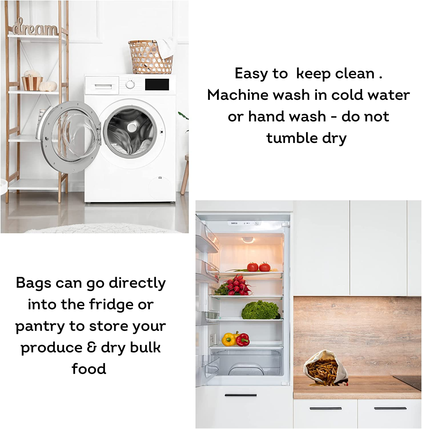 EKOH Reusable Produce Bags | Set of 6 Washable Organic Cotton Drawstring Bags | Double Stitched Muslin Shopping Bag | Bread, Onions, Fruit Veggie Grocery Storage Bags - 3 Size (2S, 2M, 2L) image number 6