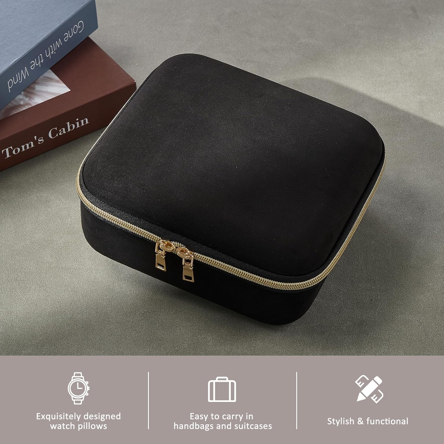 Procase Mens Medium Jewelry Storage Case, 3 Slots Travel Watch Accessories Carrying Box, Glasses Necklaces Rings Bracelets Zippered Organizer Bag for Male -Black