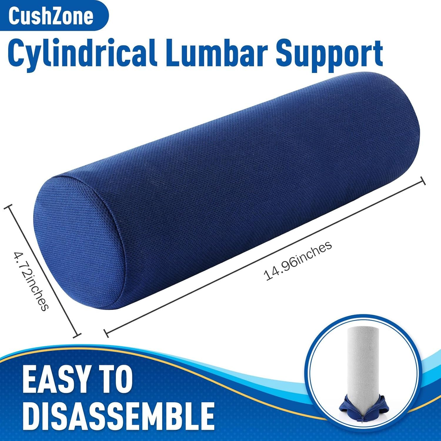 Seat Cushion, Lumbar Roll Support Pillow for Office Chair, Car, Gaming Chair, Memory Foam Back Cushion with Washable Cover for Relieving Back Pain & Improving Posture,Blue image number 1