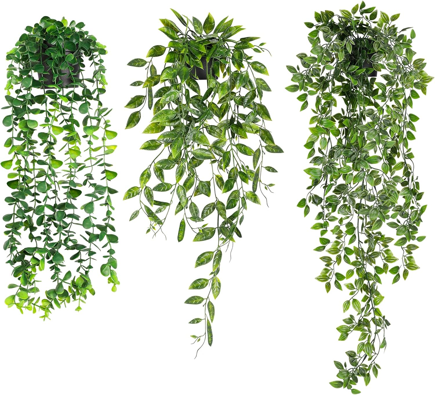 WXBOOM Artificial Hanging Plants, 3 Pack Fake Hanging Plants Fake Potted Greenery Plants Faux Eucalyptus Vine, Mandala Vine in Pot for Home Room Indoor Outdoor Shelf Decor image number 5