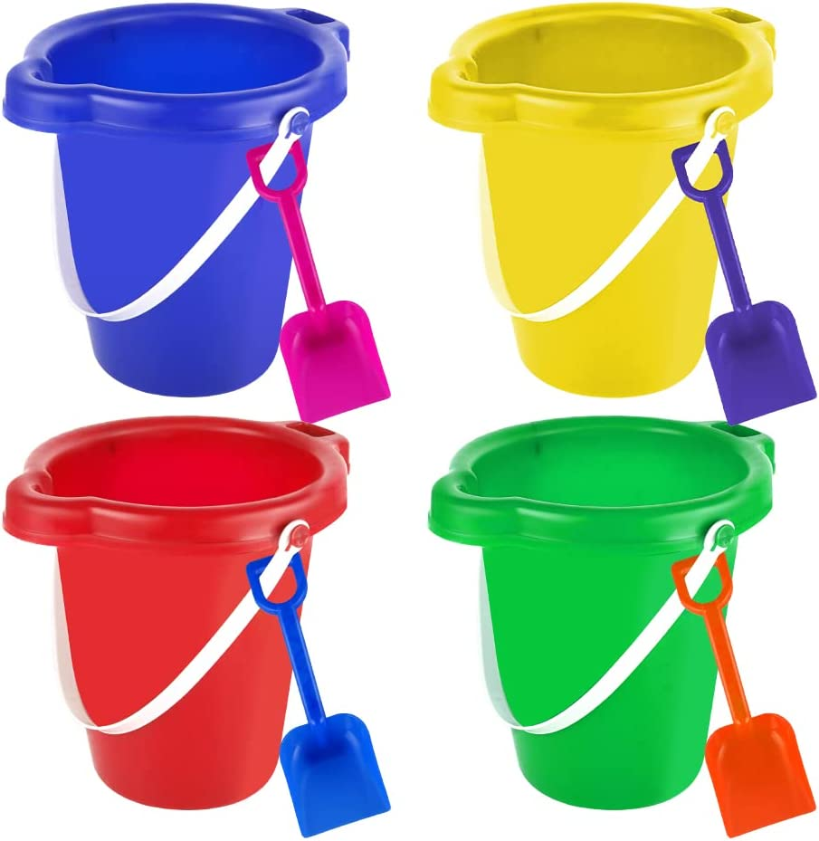 Large Sand Bucket Pail with Shovel, 7'' Size Water Bucket for Beach Fun, Great Summer Party Accessory