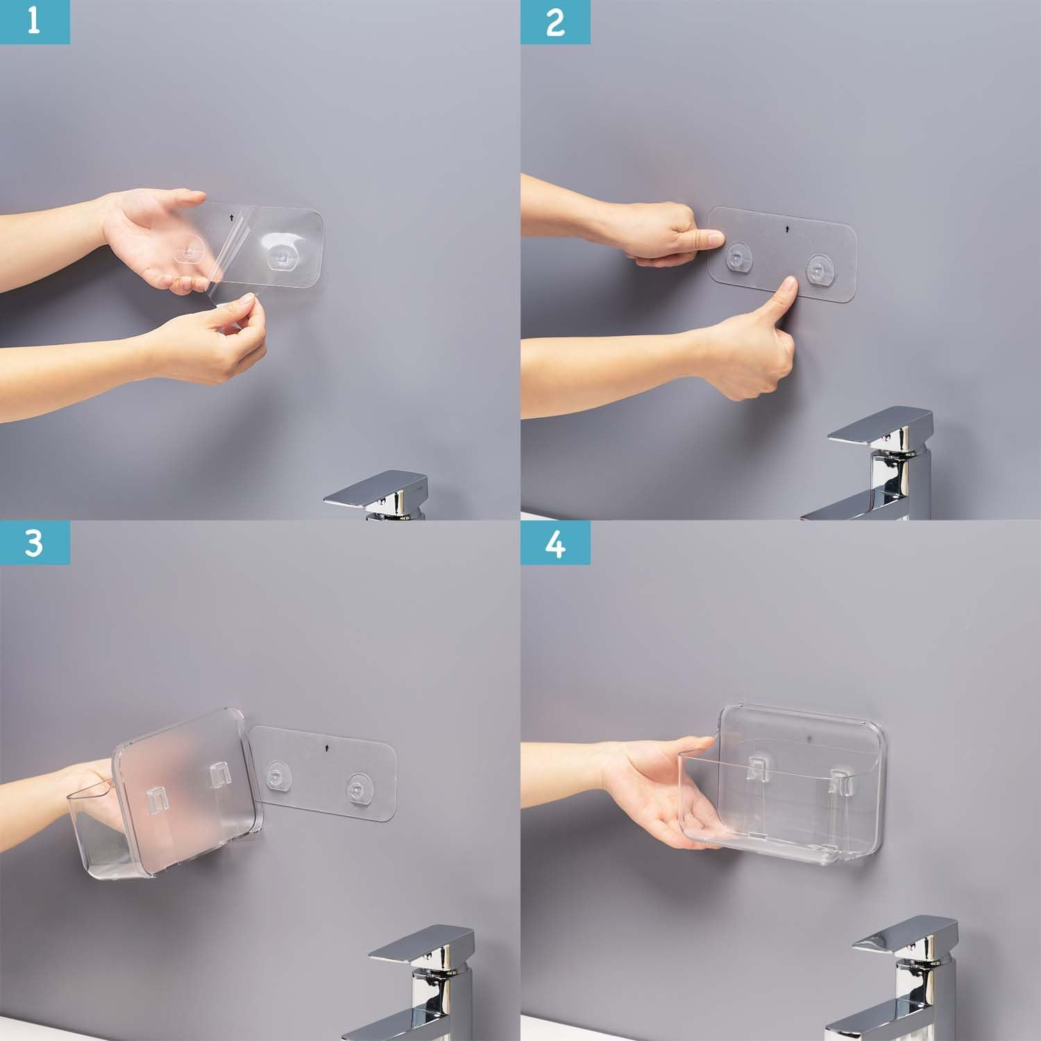 Small Adhesive Acrylic Wall Basket - Waterproof Wall Mount Caddy for inside Cabinet Door Storage - Ideal Kitchen Cabinet Door Organizer image number 5