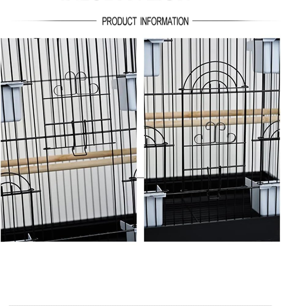 Pet Bird Cage with Stand Parrot Aviary Canary Budgie Finch Perch Black Portable Metal image number 5