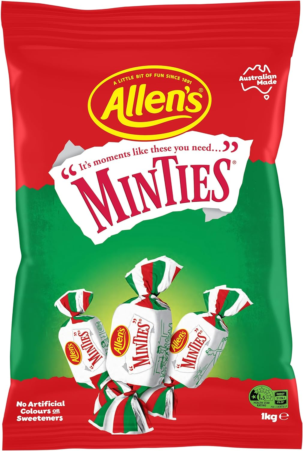 Allens Minties Chewy Bulk Bag Lollies, 1Kg