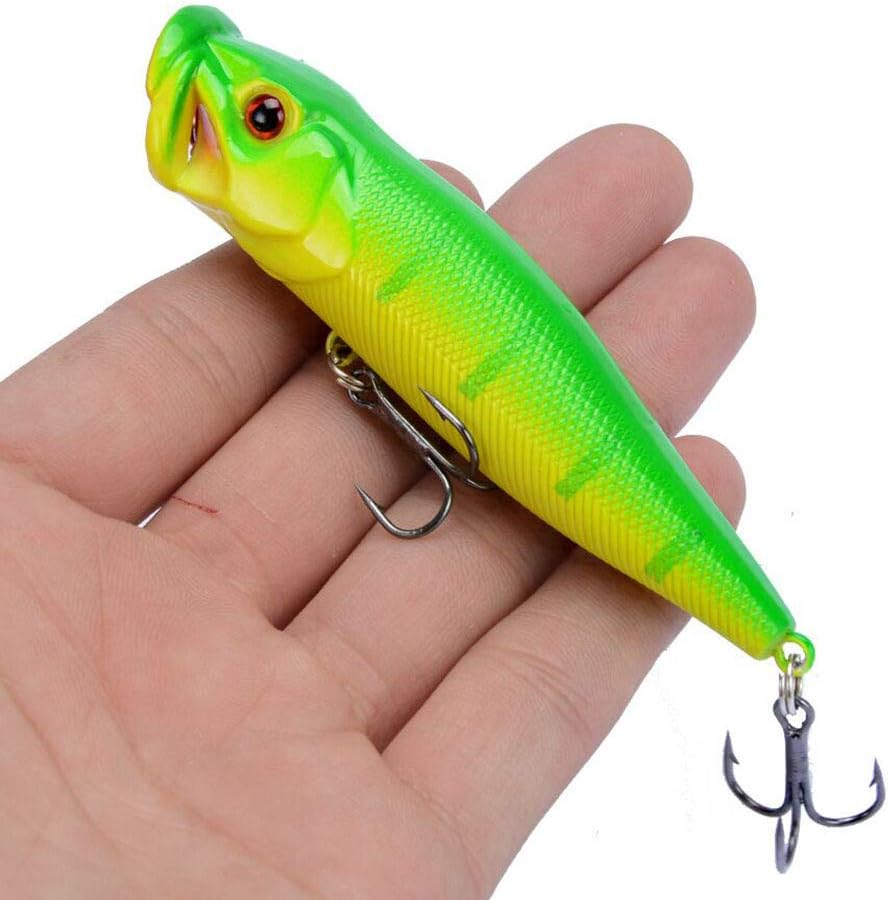 Fishing Lures 5Pcs Fishing Bass Lures Popper Lure Shallow Swimbait Crankbait with Treble Hook 3D Fishing Eyes for Bass Trout Freshwater and Saltwater image number 1