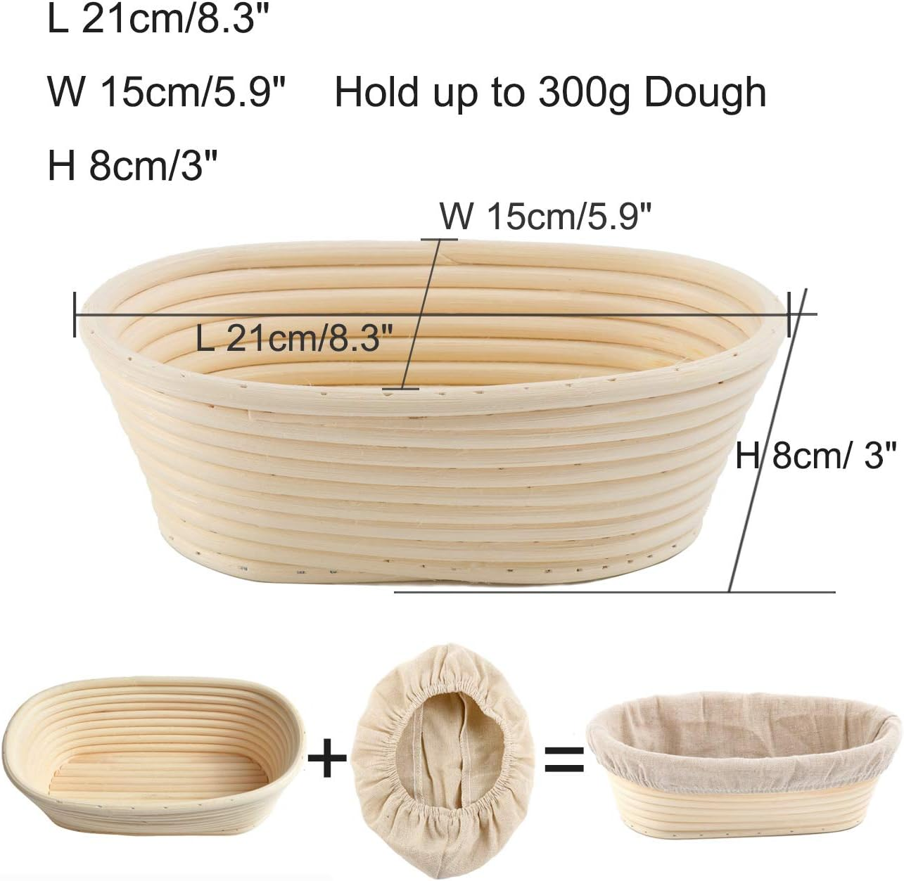 Natural Rattan Bread Proofing Basket Sourdough Bannetons 8Inch Oval Fermentation Basket 2 Packs with Linen Liner Cloth Baking Mould Tools image number 4