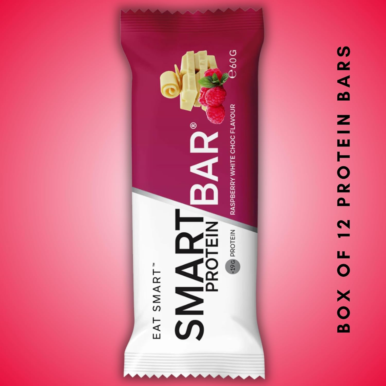 Smart Bars Protein Bar - Raspberry White Choc, 12 X 60 G | 18.5 G High Protein Snack, Keto Friendly, Nutritional, Low-Carb, Low Sugar