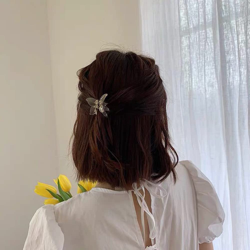6 PACK Women'S Butterfly Hair Claw Clips Transparent Hair Claw French Acrylic Small Hair Claw Clamps Hair Jaw Clips Hair Accessories for Girls Women Thick or Thin Hair