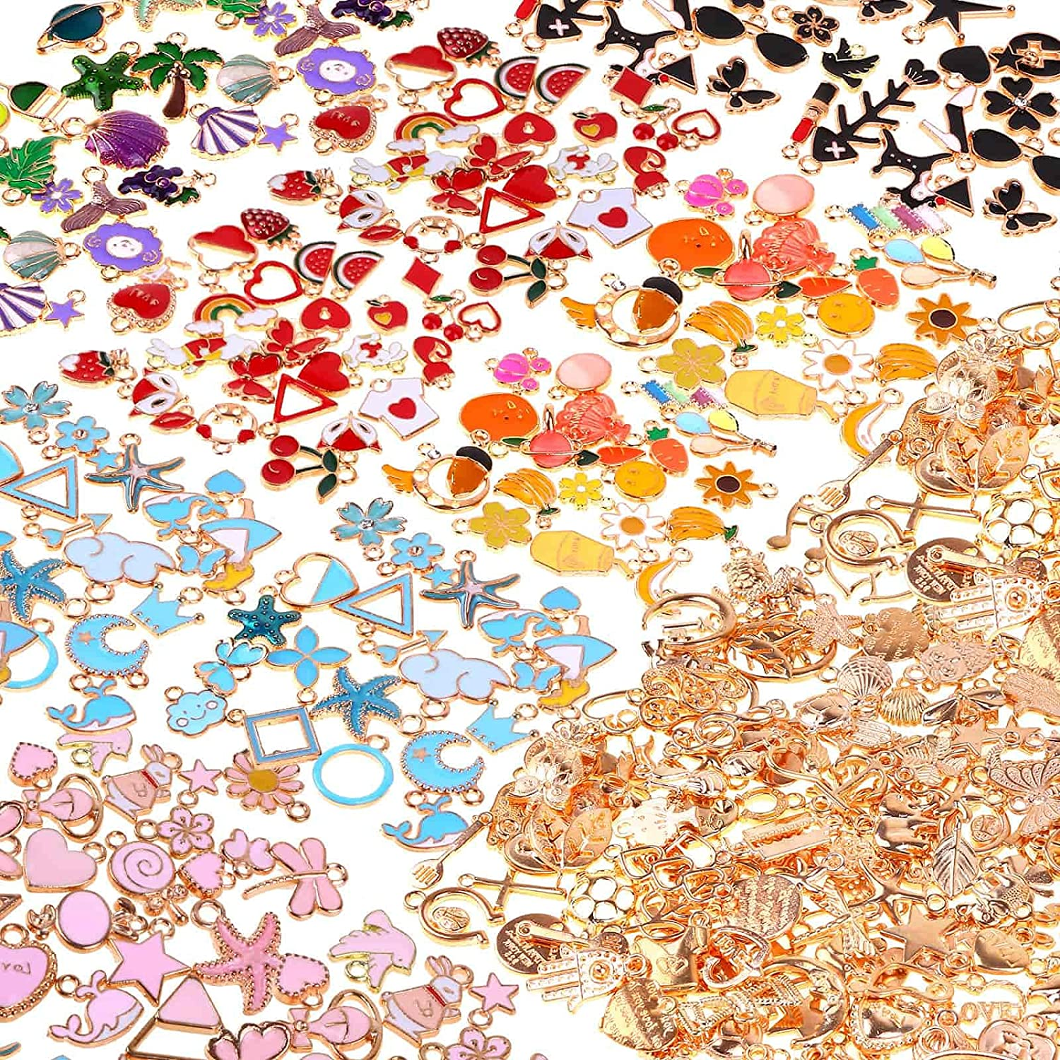 Acejoz 300Pcs Charms for Jewelry Making, Wholesale Bulk Assorted Gold-Plated Enamel Charms Earring Charms for DIY Necklace Bracelet Jewelry Making and Crafting