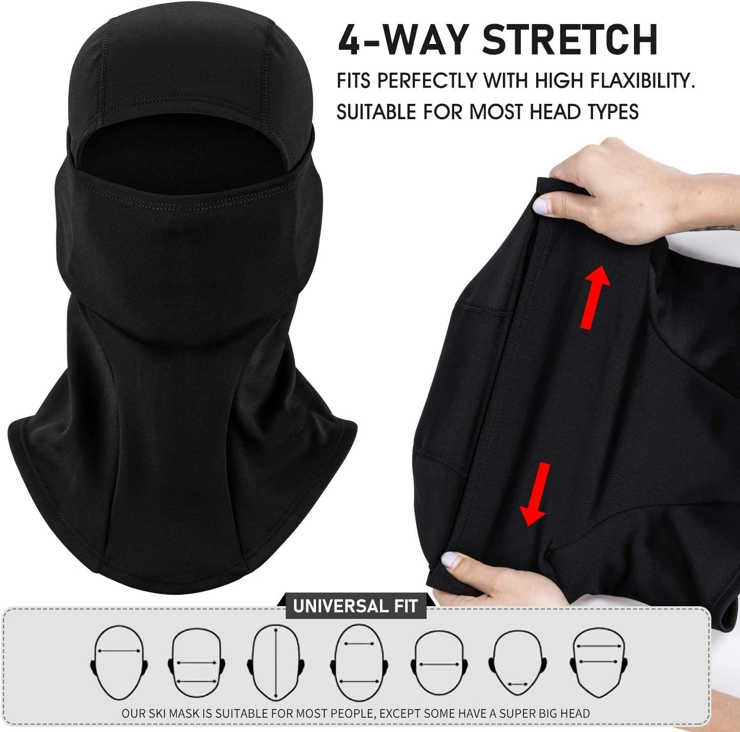 Cold Weather Balaclava Ski Mask with Thermal Fleece inside for Men Windproof Thermal Winter Scarf Mask Women Neck Warmer Hood Black image number 2