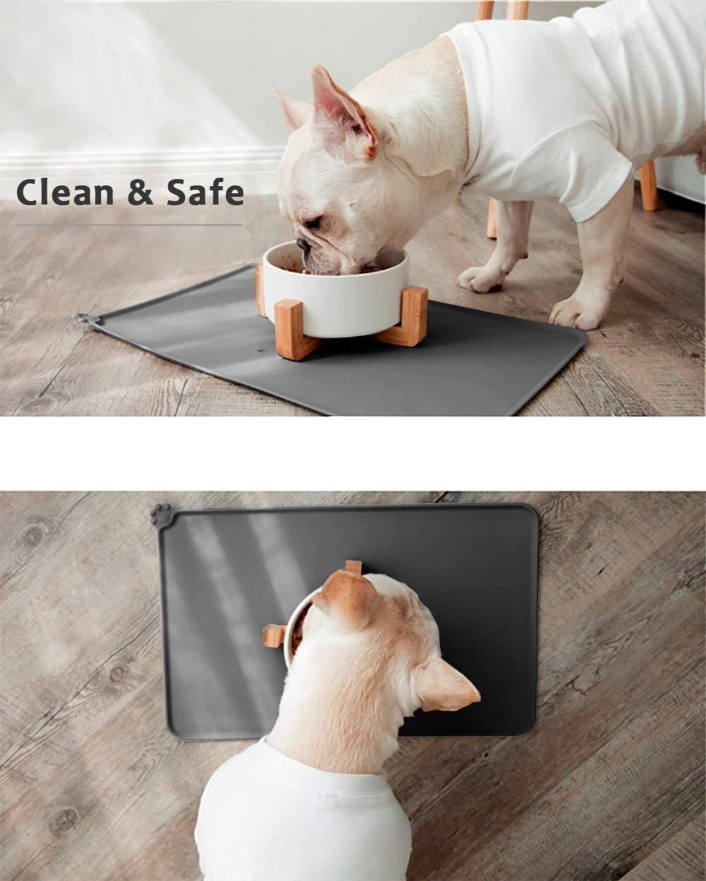 Taglory Bowl Mat for Dogs and Cats, Waterproof and Non-Slip Silicone Feeding Mat, 53 X 37 Cm, Grey image number 1
