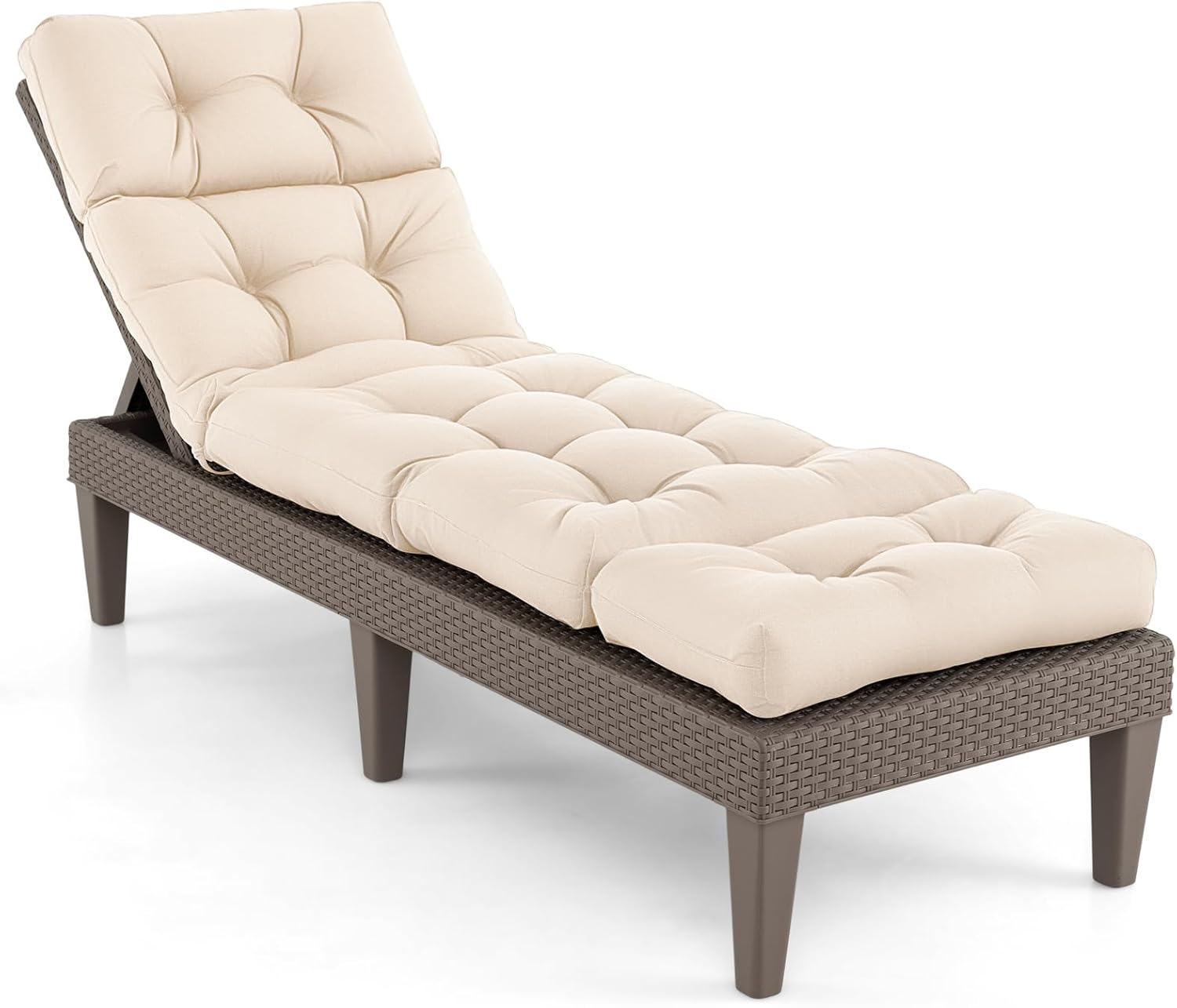 Costway Sunlounger Chair Cushion, High Back Recliner Cushion with 4 Fixing Ties, Thick Padded Reclining Chair Rocking Cushion for Outdoor Indoor (Only Cushion) (1, Beige, 186 X 56 X 11 Cm) image number 2