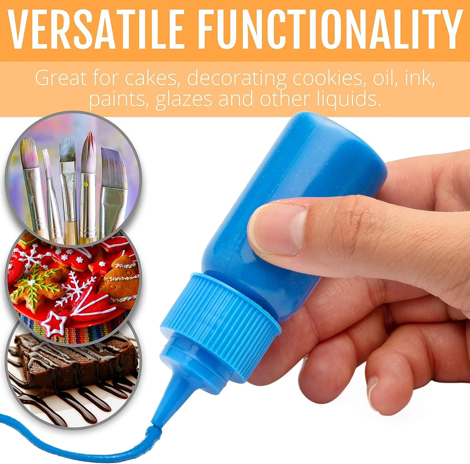 Writer Bottles - 6 Easy Squeeze Applicator Bottles - 3 Each (1 and 2 Ounce) - Cookie Cutters and Cake Decorating, Food Coloring and Royal Icing Supplies image number 1