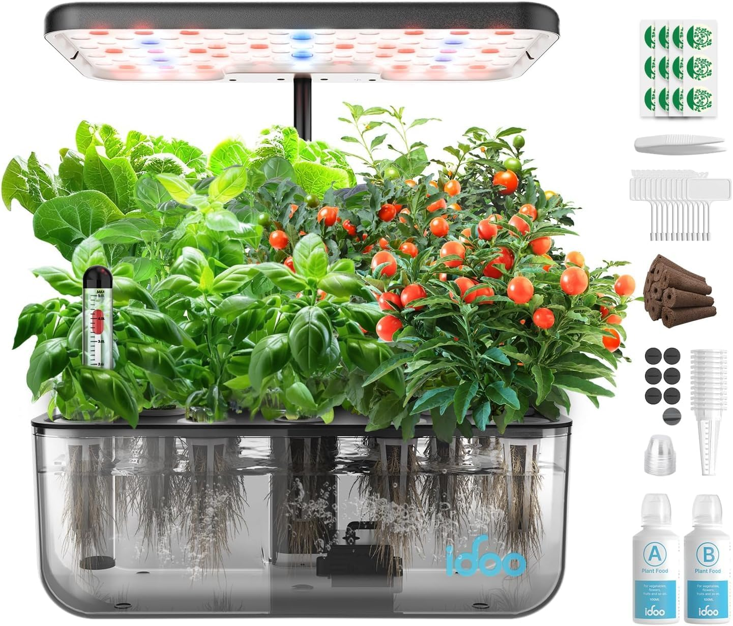 Idoo Hydroponics Growing System,12 Pods Indoor Herb Garden Kit with Grow Light, 5 L Transparent Water Tank, Automatic Timer Germination Kit, Two Modes, Height Adjustable, Pump System image number 4