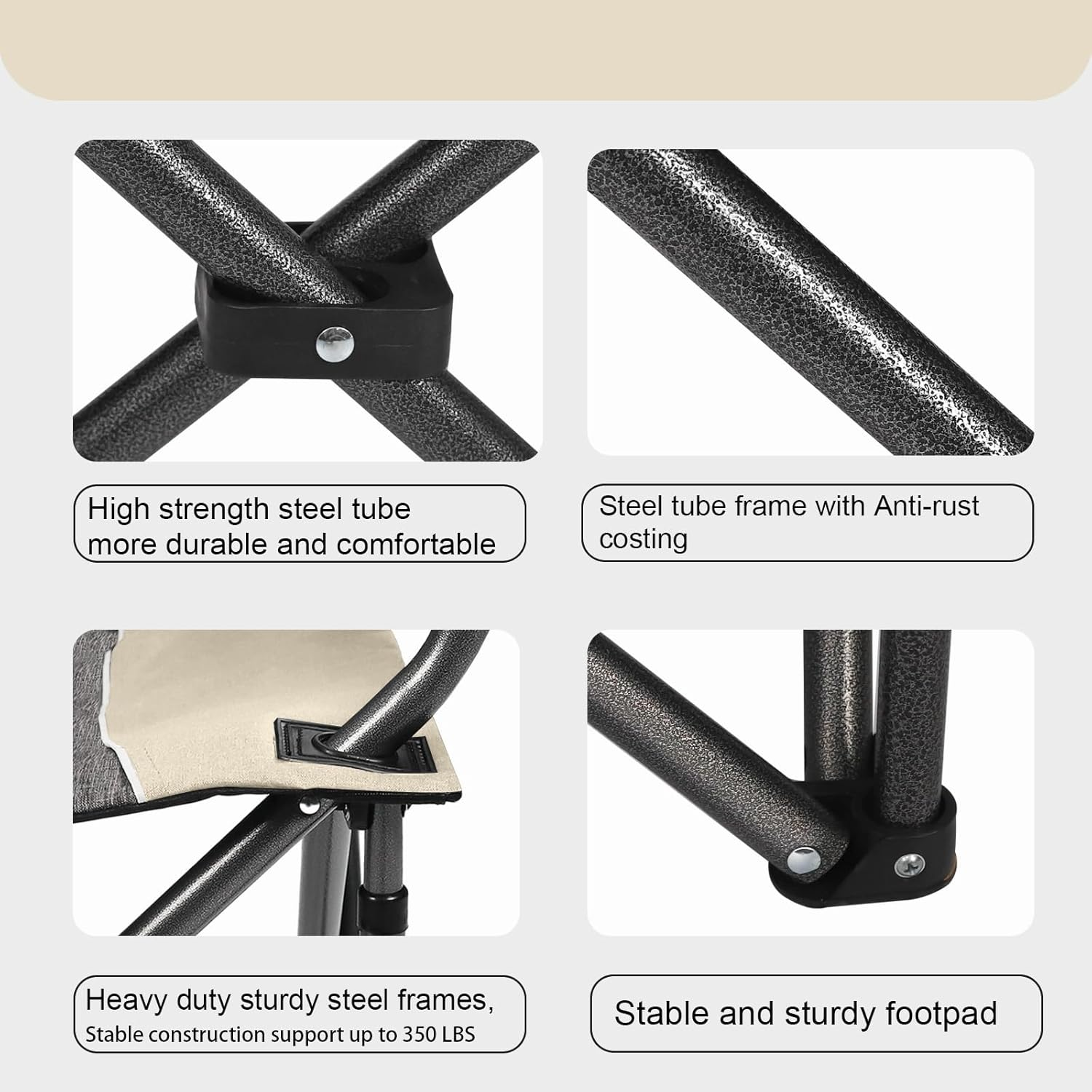 Northroad Oversized Portable Camping Chair, Full Padded Outdoor Folding Chair Support 350 LBS, Heavy Duty Lawn Chair with Cup Holder, Cooler Bag, Lumbar Support, Head Pocket for Adult-Beige image number 5