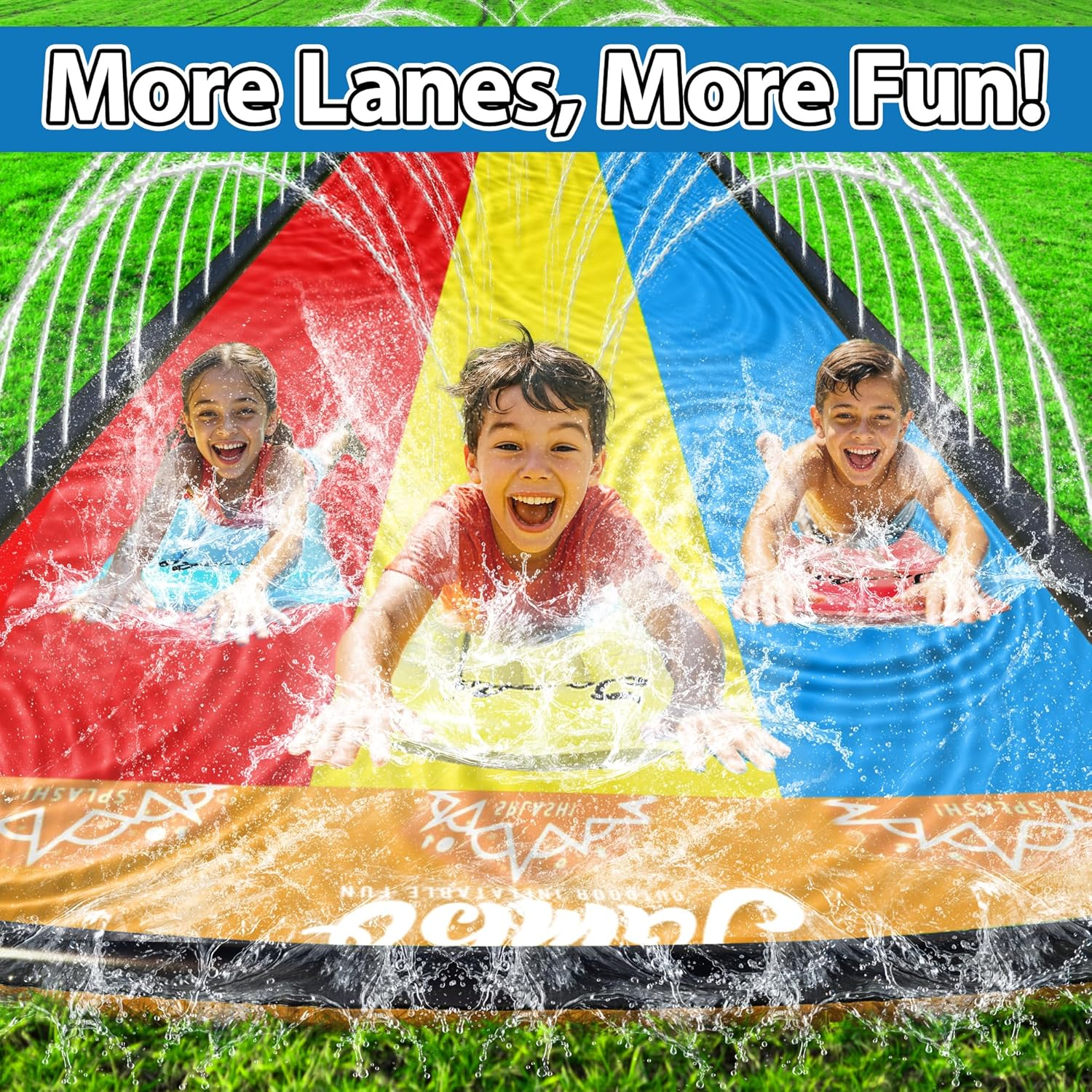 Triple Lane Slip, Splash and Slide (Updated 2020 Model) for Backyards| Water Slide Waterslide with 3 Boogie Boards | 16 Foot, 3 Plassliding Racing Lanes & Sprinklers | Durable Quality PVC Construction image number 4