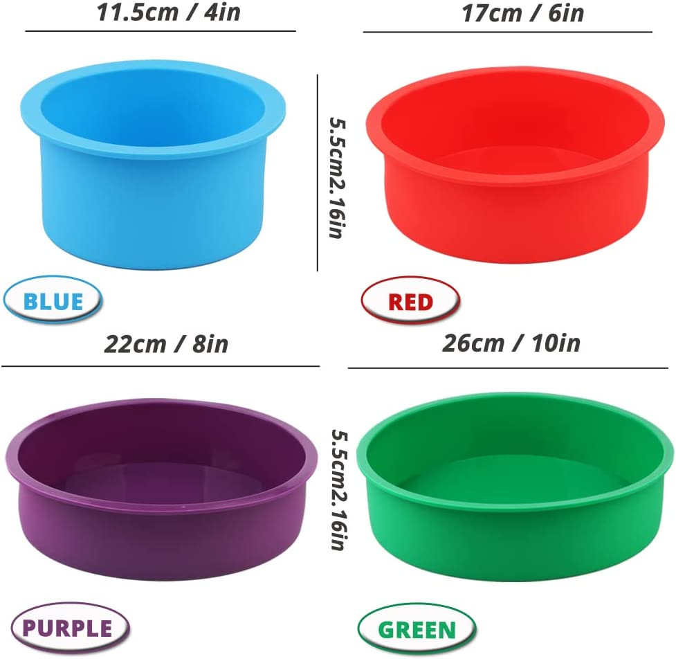 Silicone round Cake Pans Set, 4 Pcs (4"/6"/8"/10") Extra Thick Nonstick Leakproof round Deep Cheesecake Pans, Layer Baking Pans Cake Tins Set for Birthday Wedding Tier Cake image number 5