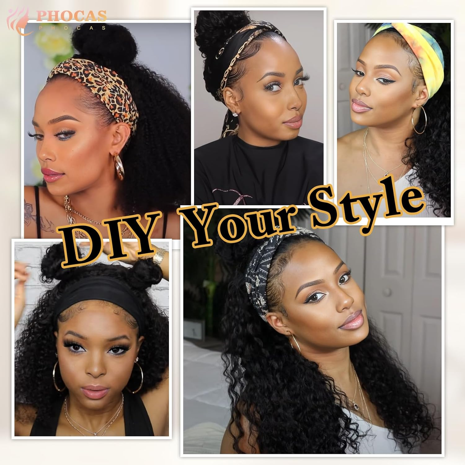 PHOCAS Deep Wave Headband Wig Ombre Blonde Headband Wig Long Curly Synthetic Headband Wig for Women Daily Use 23''/58Cm - A-Platinum Blonde image number 3