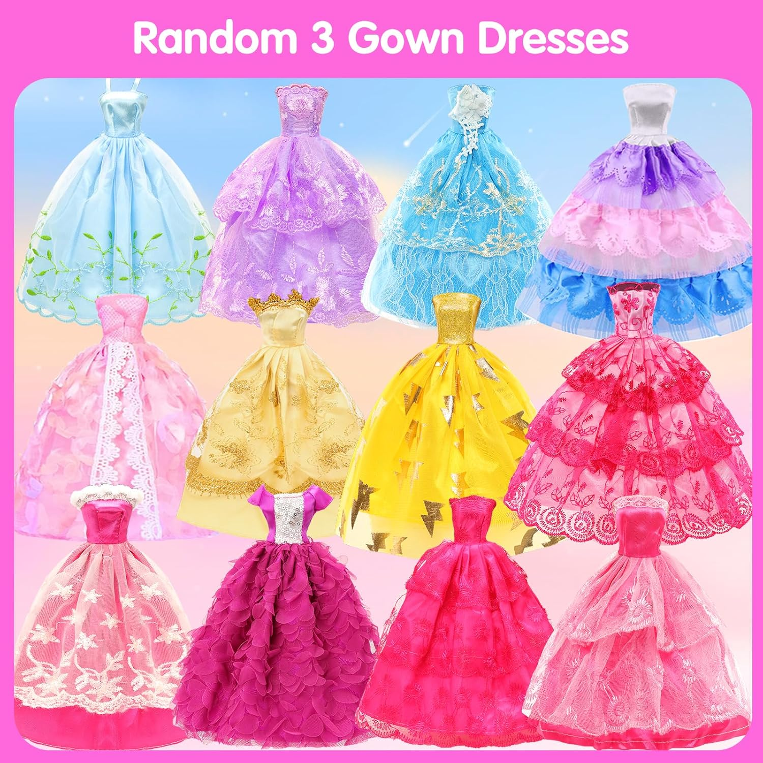 Barwa 59 Pcs Doll Accessories - 12 Fashion Dresses 3 Party Gowns 4 Outfits 3 Swimsuits Bikini with 37 Accessories for 11.5 Inch Dolls