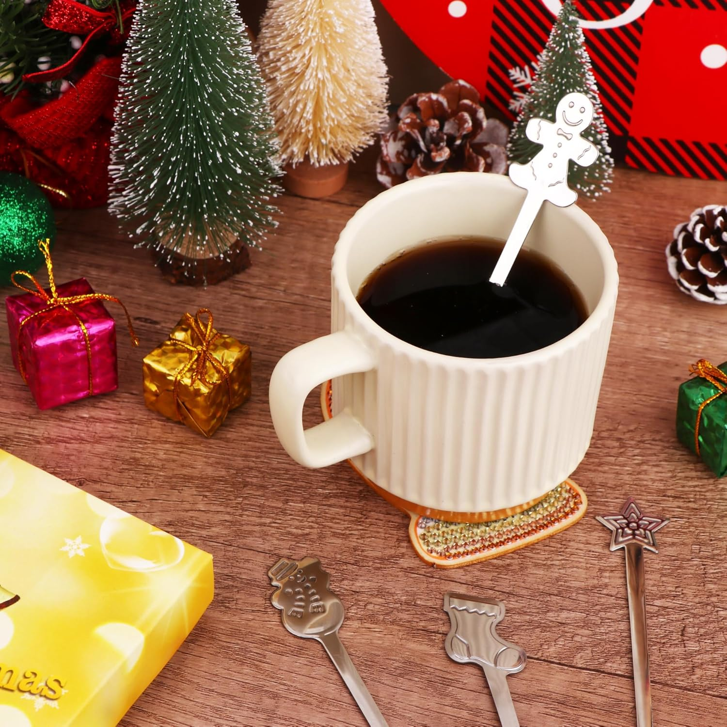 12 Pieces Creative Christmas Spoon Stainless Steel Coffee Spoon Christmas Stirring Spoon Tea Spoon Soup Spoon, 5 Inch - 8 Pieces image number 4