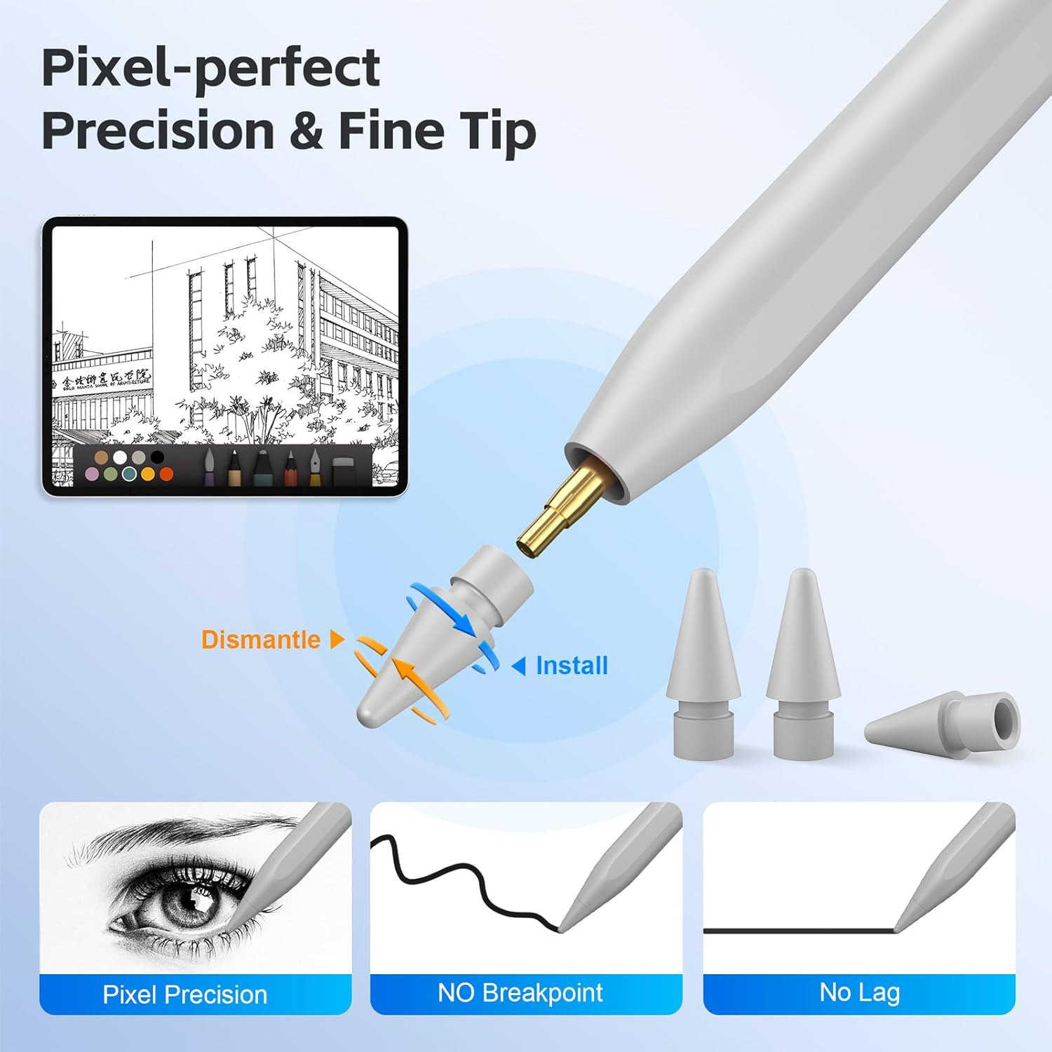 Stylus Pen for Ipad 2025-2018 with 13 Mins Fast Charge,Tilt Sensor Palm Rejection Pencil for Ipad 10/9/8/7/6Th,11Th A16,Air 11/13" M2/M3,Pro 11/13" M4/M5,Pro 12.9",Air 5/4/3,Mini 7/6/5 - Matte Black image number 7