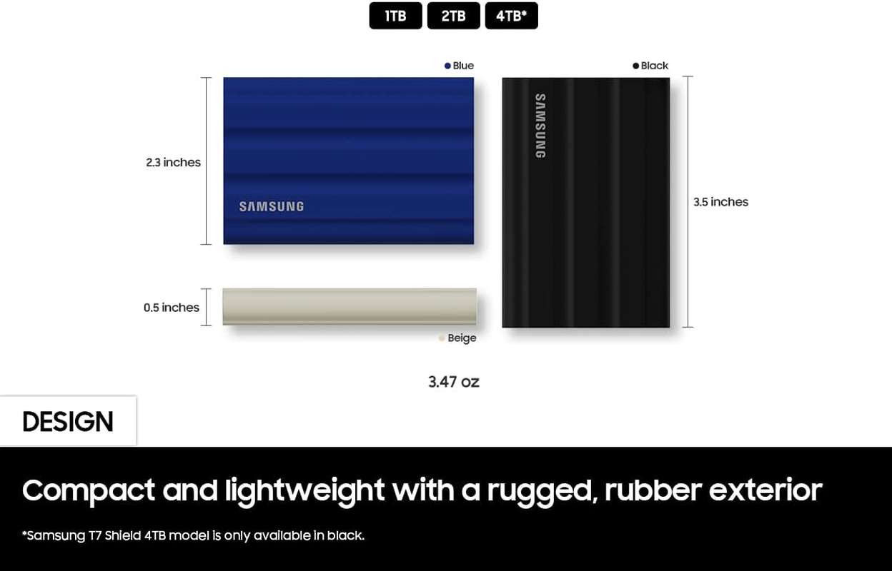 Samsung T7 Shield 4TB Portable SSD - 1050Mb/S, Rugged, Water & Dust Resistant, for Content Creators - Black image number 3