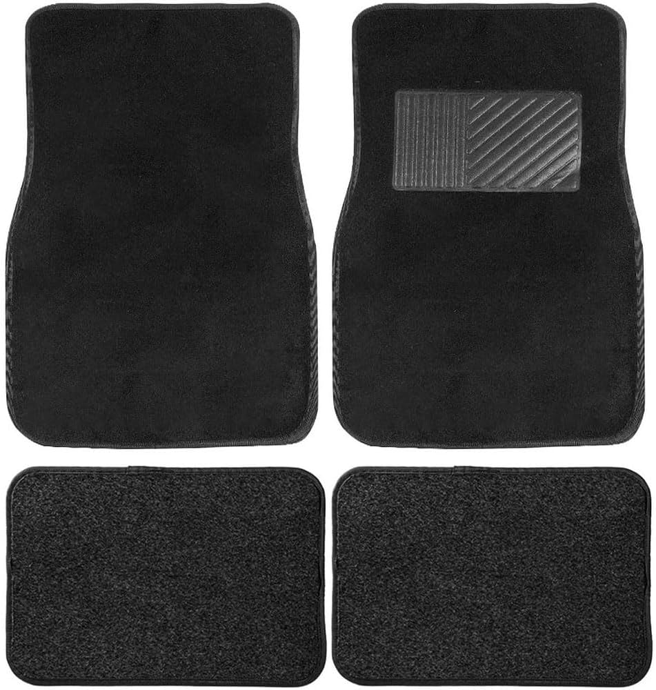 HYAVIA Set of 4 Velvet Car Floor Mats &ndash; Universal Fit, Non-Slip All-Weather Carpet Mats with Reinforced Heel Pad, Heavy-Duty Vehicle Floor Protectors, Black image number 1
