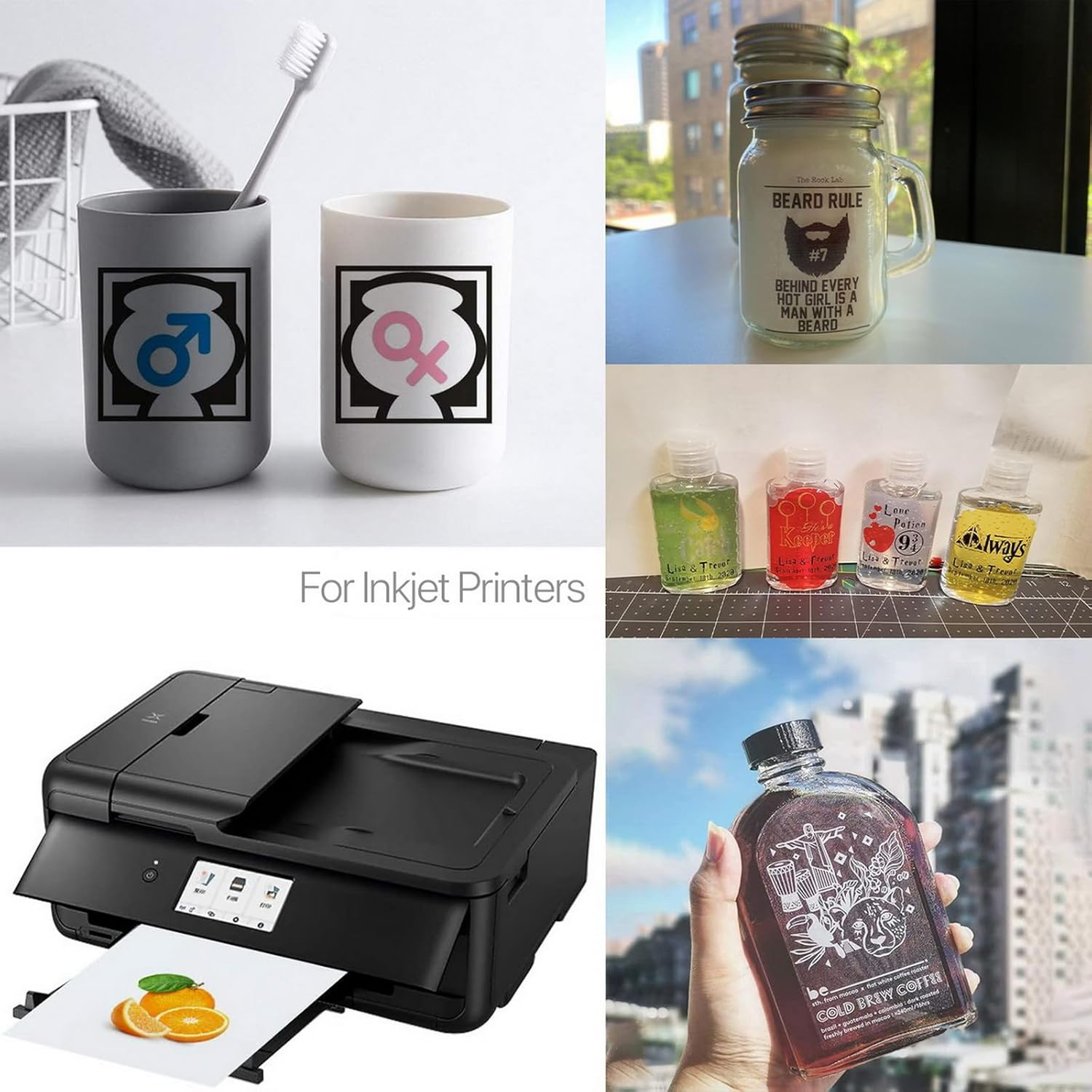 Waterproof Printable Vinyl Stickers Paper 10 Sheets A4 Semi Transparent Translucent Decal Self Adhesive Personalized DIY Custom for Inkjet Printers