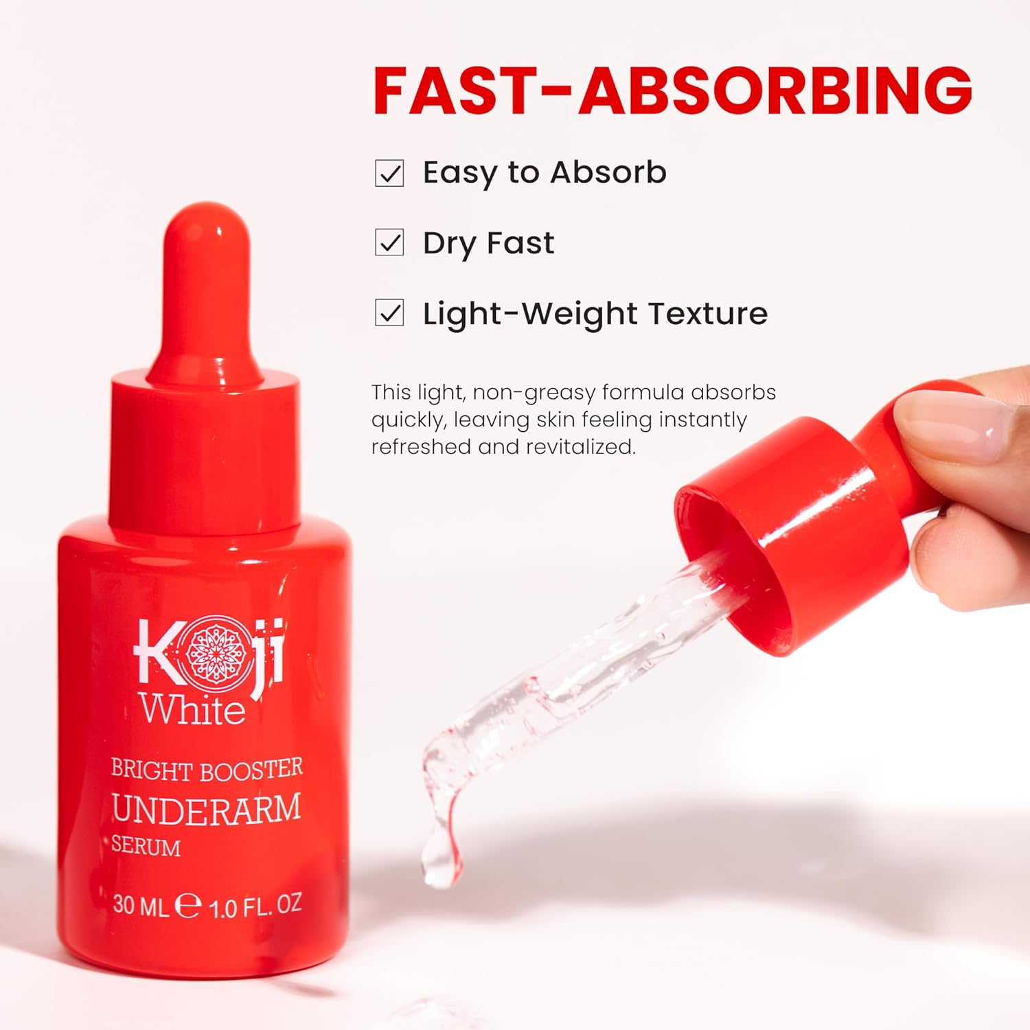 Koji White Underarm Brightening Serum for Armpit, Elbows, Knees, Private Areas - Bright Booster, Dark Spots, Hydrating with Kojic Acid, Niacinamide, Tranexamic Acid, Paraben-Free, Vegan, 1 Fl Oz