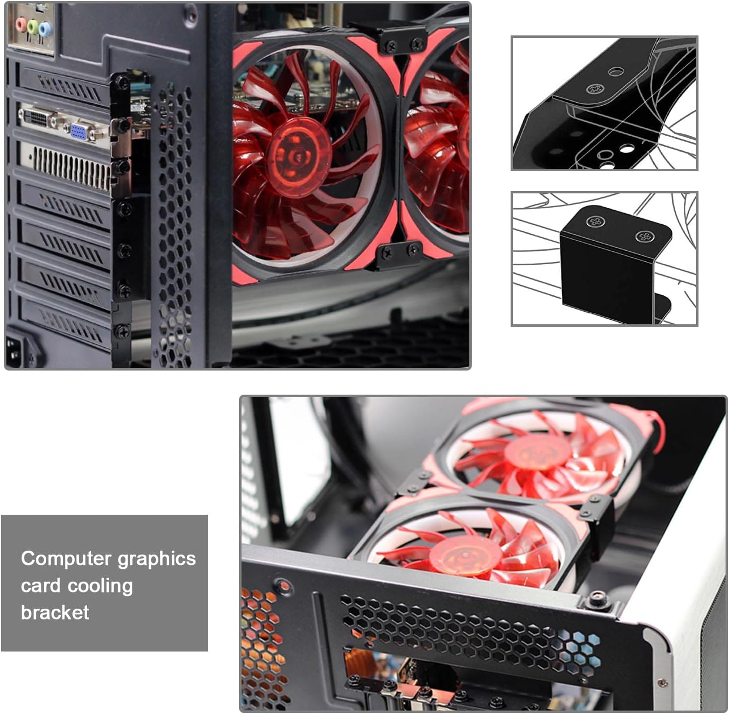 Ecsing PCI Slot Bracket Dual Fan Mount Rack GPU Bracket for Mounting One/Two 120Mm Computer Case Fans Computer Radiator Holder Black Metal image number 5