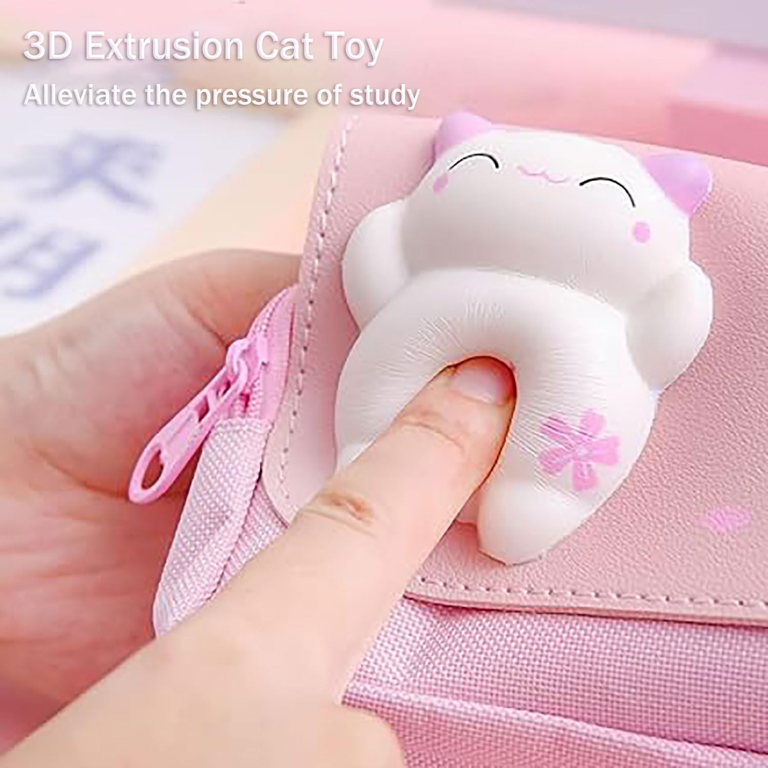 Large Capacity Pencil Case, Cute Pencil Pouch with 3 Compartment, Cartoon 3D Extrusion Cat Decoration Pencil Case, Portable Pencil Bag, Pen Storage Box for Office College School Stationery image number 2