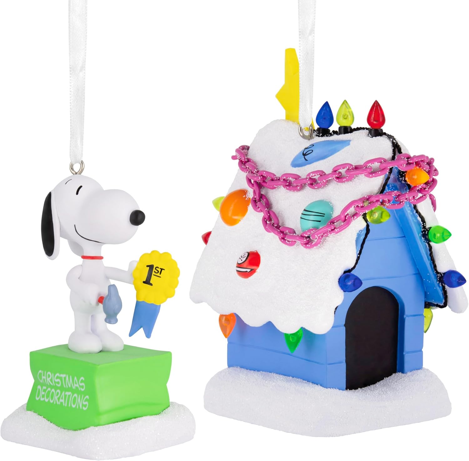 Hallmark Peanuts Snoopy and Holiday Doghouse Christmas Ornaments, Set of 2 image number 5