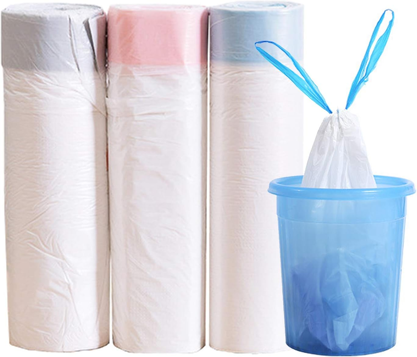 3 Rolls 15L Bin Bags Bin Liners Drawstring Rubbish Bags , Small Bin Bags Degradable Trash Bags Unscented Indoor Garbage Bags for Bedroom Kitchen Office （45X50Cm, 15L）