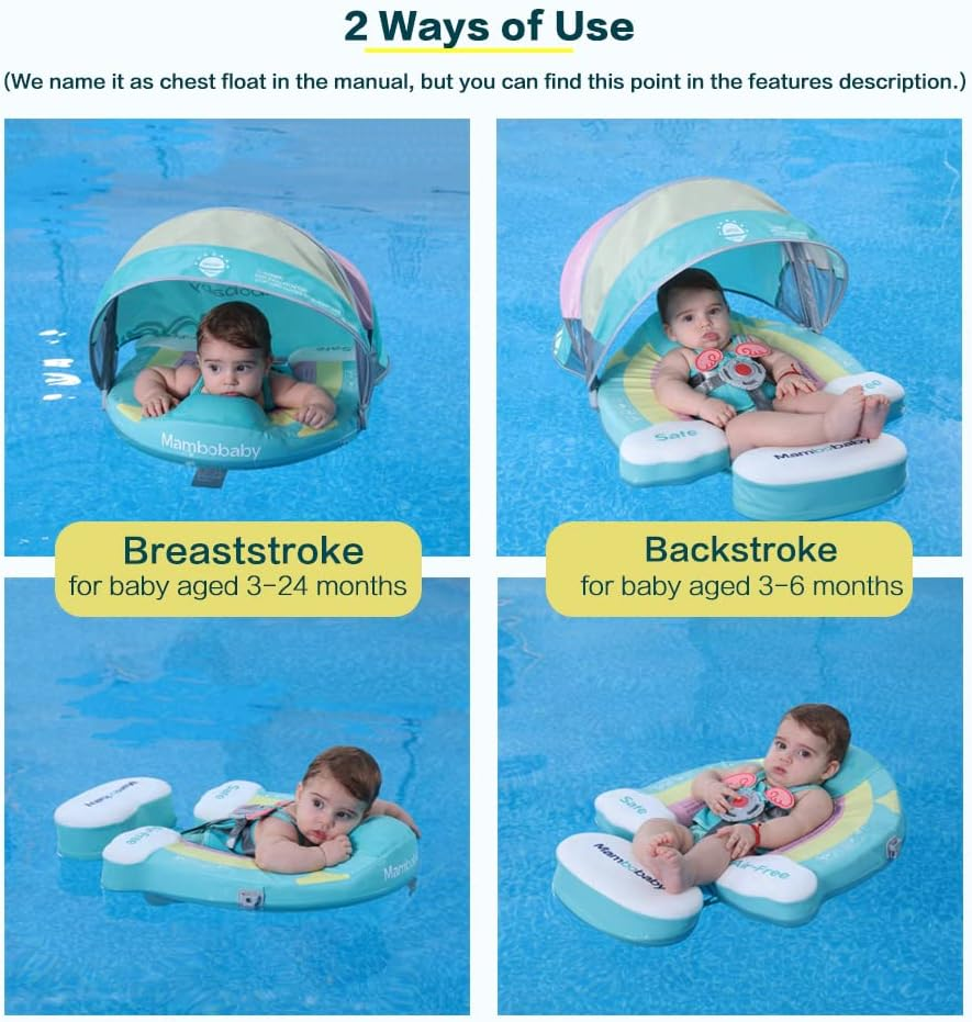 Upgraded Baby Pool Float Newest Mambobaby Swim Float Non-Inflatable Baby Floats with Canopy for 3-24 Months Float for Infant Swim Ring