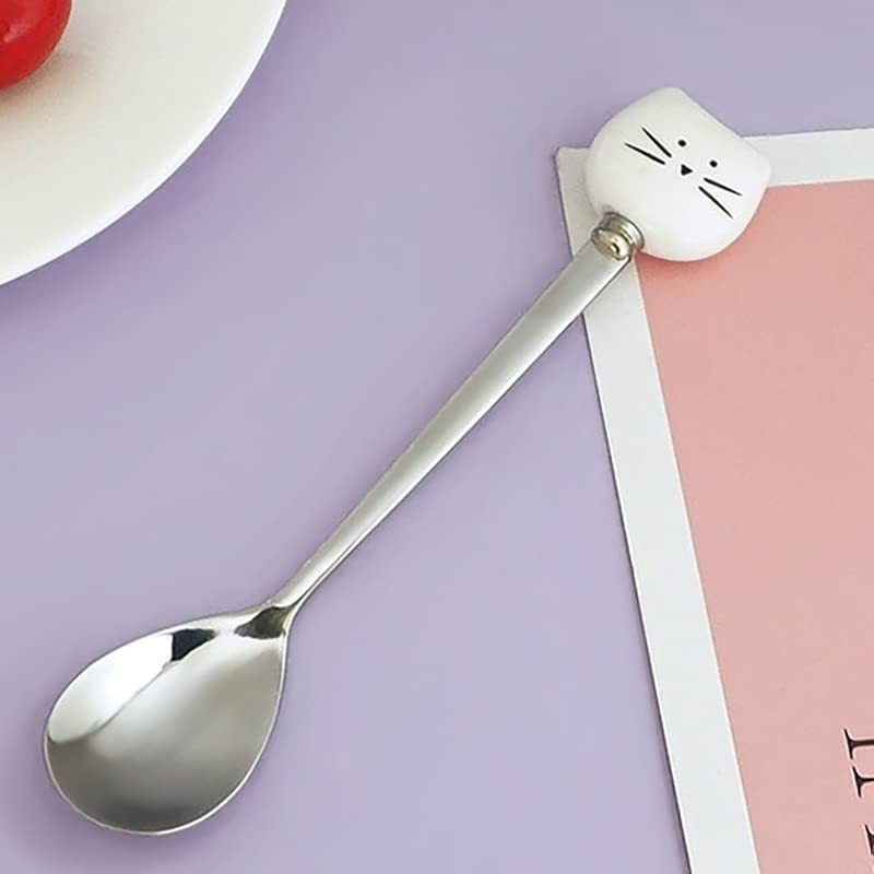 Cute Cat Spoon for Tea Coffee Ceramic Stainless Steel Spoons for Cat Lover Cat Food Spoon for Wet Food Cat Themed Gifts for Couples Wedding House Warming Gifts 2Pcs image number 4