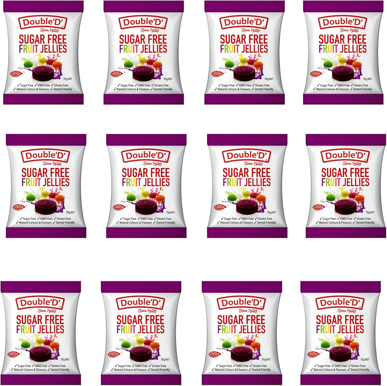 Double D Sugar Free Fruit Jellies 70G (Pack of 12)