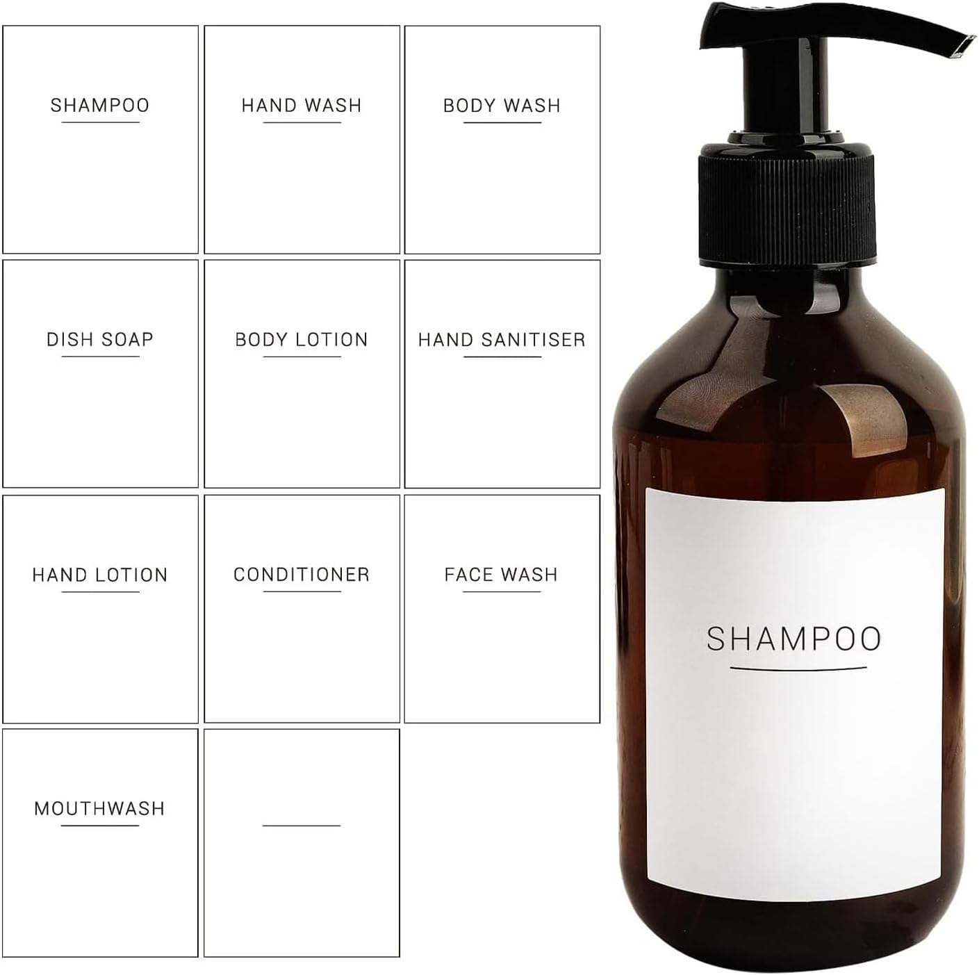 Waterproof Bathroom Labels, 22-Pack White Dispenser Stickers for Shampoo, Soap, Conditioner Bottles - Removable & Reusable image number 4